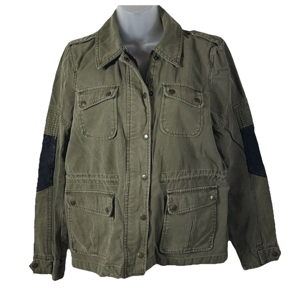 Levi’s Military Jacket Womens Sz Medium Army Green Elbow Patch Zip Snap